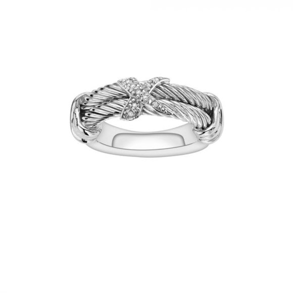 Sterling Silver .04ct. Dia Italian Cable Ring - Picture 1 of 1